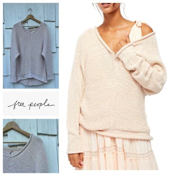 Free People Oversized Oatmeal Bright Lights Sweater‎ Sz M - Picture 1 of 7